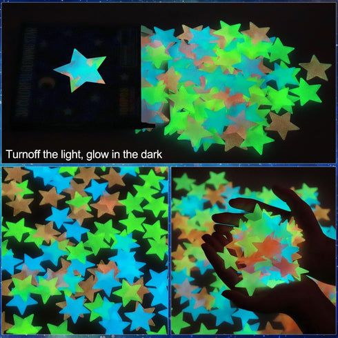 100pcs AM AMAONM Glow in The Dark Luminous Stars Fluorescent Noctilucent Plastic Stars Wall Stickers Glowing Stars
