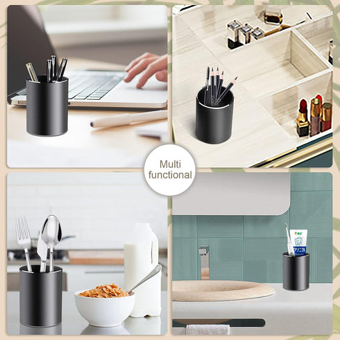 Vaydeer Metal Pen Holder - Round Black Pencil Cup for Desk, Office, School, Home Stationary Supplies (3.15 x 3.15 x