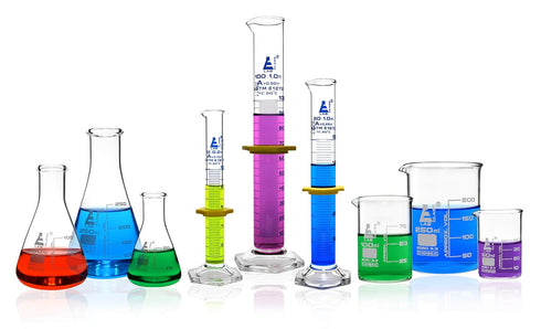 EISCO Laboratory Glassware Set, 9pcs - Beaker Set (3pcs), Erlenmeyer Flask Set (3pcs), Graduated Cylinder Set (3pcs)