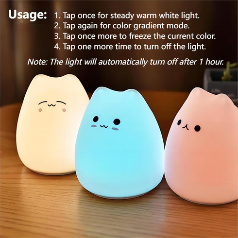 7 Cat Night Lamp, Colors, Silicone Squishy Cat Night, Battery Operated Night Light, Tap Control, LED Night Lamp, Cute
