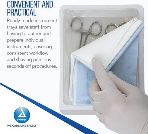 1 Dynarex Minor Laceration Trays with Instruments - Compact & Sterile - Tray, Gauze Sponges, Drape, Needle Holder