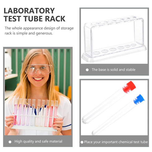 Plastic Test Tube Rack Set, 6pcs Laboratory Test Tubes with Detachable Holder Stand