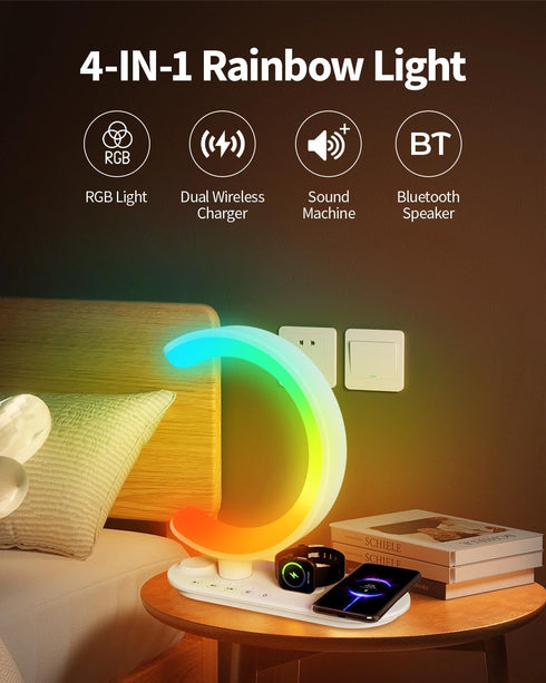 KEIWRLIGHT 4 1 24 16M+ in Bluetooth Speaker Night Light with Wireless Charger, Atmosphere Lamp with Soothing Sounds