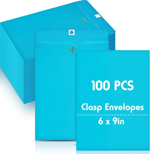 Geyee 100 Pcs Clasp Manilla Envelopes for Storing or Mailing (Blue, 6 x 9 Inch)