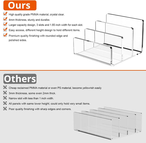 Richboom Clear Acrylic File Sorter, 8.5"x6.3"x6.2", Upright Desk Organizer for Mail, Document, Notebook, 3 Sections
