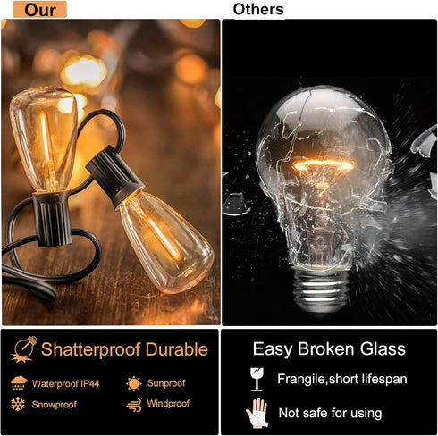50 27 ST38 Bulbs,Retro DAMAING Outdoor String Lights FT Waterproof Patio Light String Lights with Vintage Shatterproof