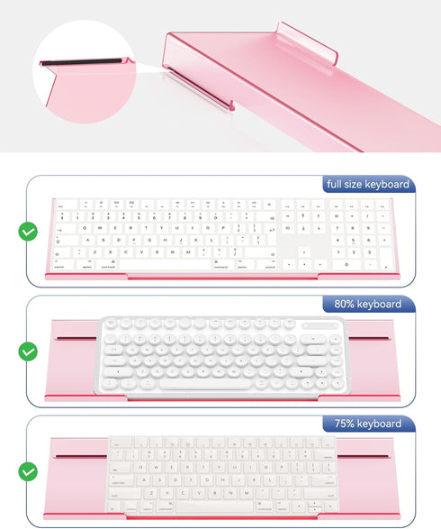 Ergonomic Computer Keyboard Stand for Desktop (Clear Pink), Keyboard Tilted Elevated Rack Key Board Holder Riser Stand
