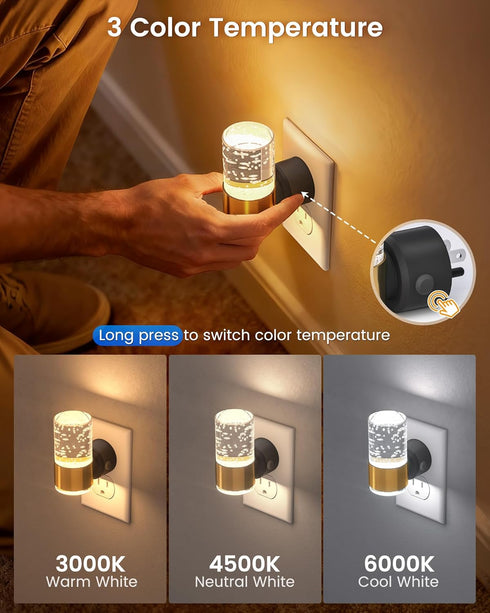 Dimmable 3 5 4 Pack NIORSUN Night Light Plug into Wall, Nights Lights with CCT & Brightness Levels, Slim Acrylic Plug