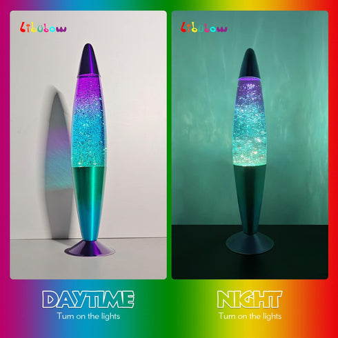 16 Inch 2 Bulbs, Green Blue Purple Rainbow Glitter Lamp, Night Light Rainbow Lamp, Relaxing Mood Lighting Night Light