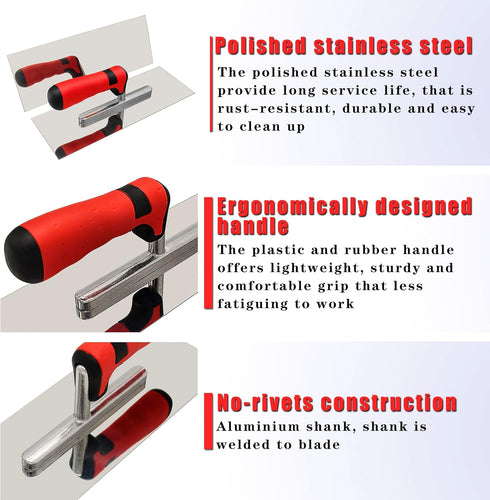 DIXIANG Set 3 (11" 4") (6" 3", 1/2"R) (6" 3", 1/2"W,1/2"D) Concrete Tools PC Stainless Steel Flat Finishing Trowel x