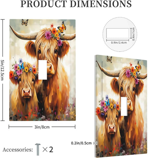 HTSAHKV 3 5 Inch Highland Cow Family Wall Plate Light Switch Cover Single Gang Outlet Faceplate Print Plate Cover X