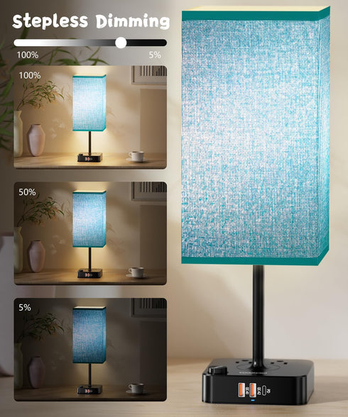 3 2 Bulb Dimmable, Bluetooth/WiFi RGB & USB Bedside Table Lamp with USB Charging Ports Outlets Power Strip, LED Light