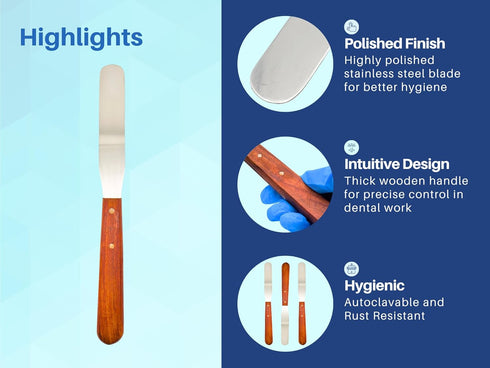 Dental Lab 8" Straight Spatula Set of 3, Plaster Alginate Mixing Stainless Steel with Wooden Handle