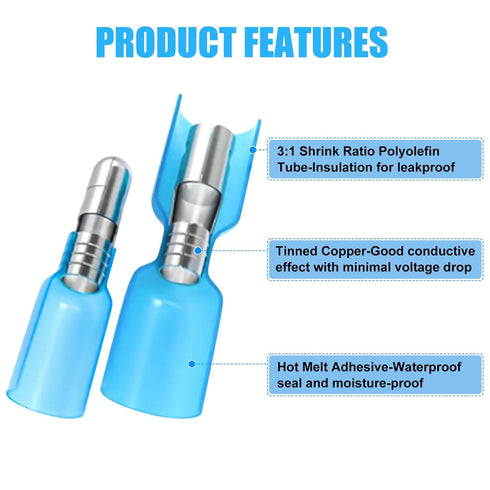 200PCS Heat Shrink Bullet Connectors Kit, Automotive Female & Male Terminals, Insulated Waterproof Crimp Connectors