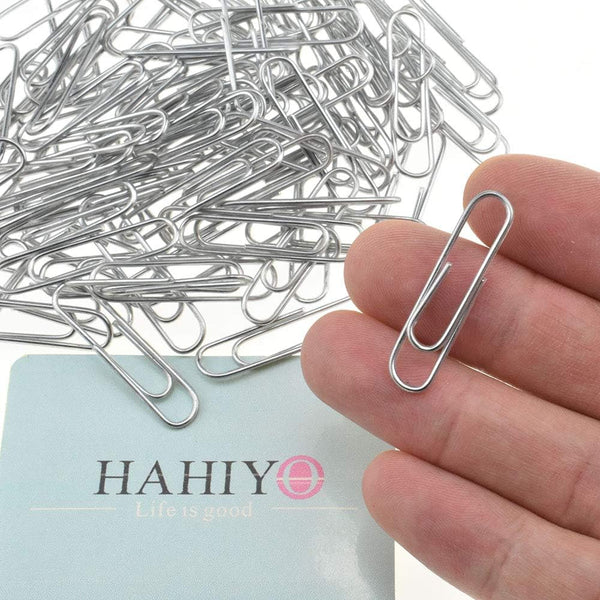 HAHIYO Silver Paper Clips - 1.3" (33mm) Length, Vinyl Coated, 120 Pack for Organizing