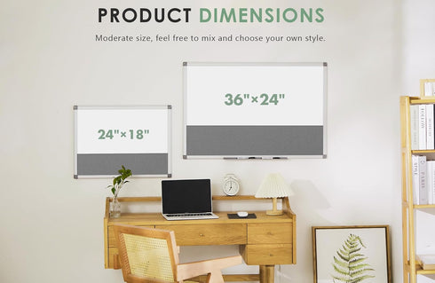 Magnetic White Board and Bulletin Cork Board Combination, 24 x 18 Inch Dry Erase Board Bulletin Combo Board for Home,