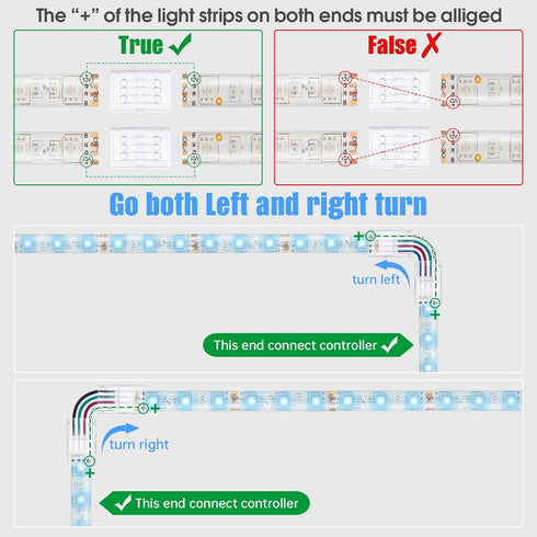 Led Strip Connectors, 4 Pin 10 Pack and L Shape 4-Pin LED Corner Connectors for 10mm Wide Strips