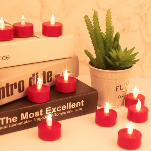 Tea Light, 24Pack Flameless LED Tea Lights Candles Flickering red 200+ Hours Battery-Powered Tealight Candle. Ideal for Party, Wedding, Birthday, Gifts and Home Decoration (Red) by Biyanuo