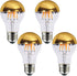 Lxcom Lighting A19 Half Chrome Gold LED Bulb, 8W Dimmable, 80W Equivalent, Warm White 2700K, 4 Pack