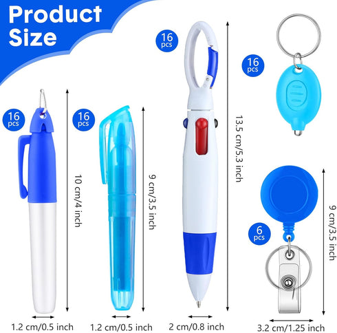Handepo 80 Pcs Nurse Pen Set - Retractable Shuttle Pens, Marker Pen, Mini Highlighter, LED Keychain Flashlight, Badge