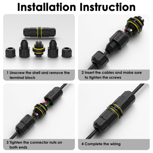 3 Way Junction Box IP68 Waterproof - 3 Pin Outdoor Cable Connector for Underground/Outdoor 0.18-0.4in, 2Pack