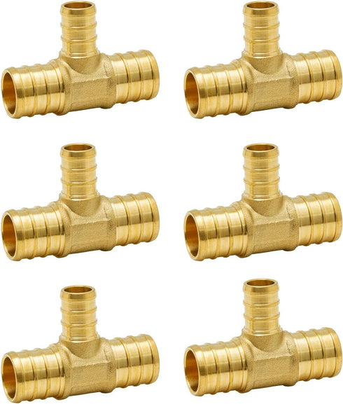 SUNGATOR 6-Pack 3/4" X 3/4" X 1/2" PEX Reducing Tee, No Lead Brass Crimp Fitting