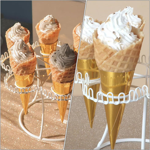 6-Slot Metal Ice Cream Cone Holder Rack for Desserts - Display Stand in White