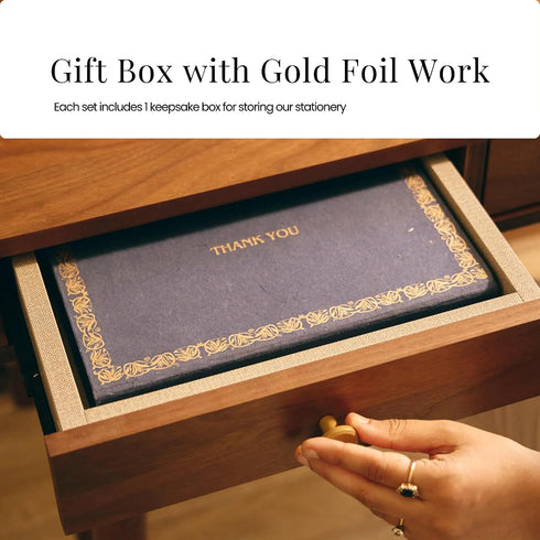 Boxed Thank You cards with Envelopes - Handmade Deckled Edge Cotton Rag Paper, Gold and Silver Foil Blank Note Cards