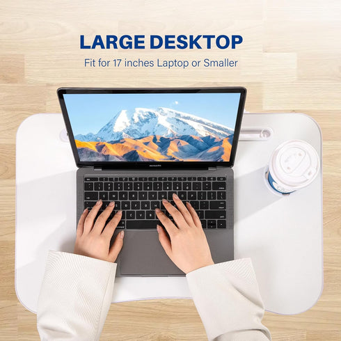 Height Adjustable Laptop Desk for Bed, Foldable Portable Bed Table with USB, Storage Drawer, Cup Holder, White