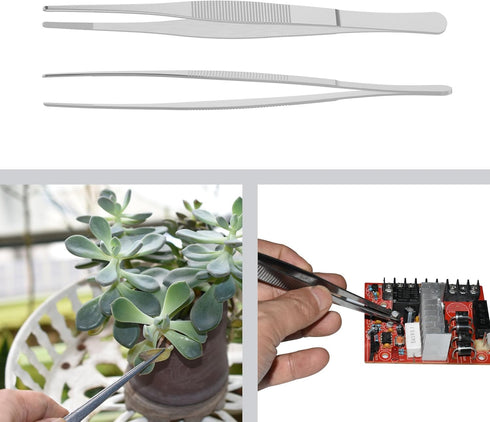 2 PCS 5 Inch Stainless Steel Tweezers with Blunt and Serrated Tips, Multipurpose Tool for Home, Lab, Craft