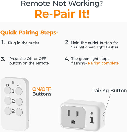100ft (1 3 Remote Control Outlet, TESSAN Electrical Light Switch, Plug in Wall Plug with ON/Off Switch for Indoor
