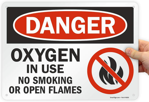 SmartSign U9-1266-NP "Danger - Oxygen In Use, No Smoking Or Open Flames" Sign | 10" x 14" Plastic Black/Red on White