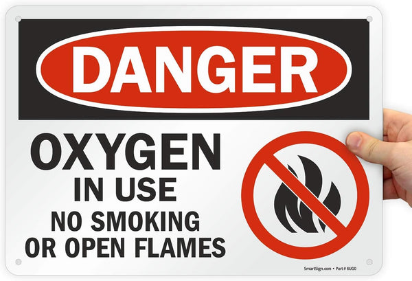 SmartSign U9-1266-NP "Danger - Oxygen In Use, No Smoking Or Open Flames" Sign | 10" x 14" Plastic Black/Red on White
