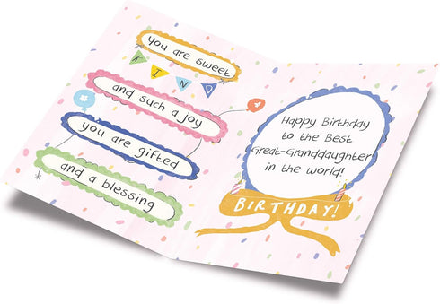 Prime Greetings Birthday Card for Great Granddaughter, Eco-Friendly, Thick Card Stock with Premium Envelope