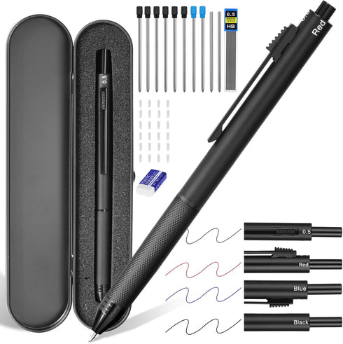 AUAUY 4 in 1 Multicolor Pen, Metal Cased Multifunction Pen, 0.5mm Mechanical Pencil, 38 PCS