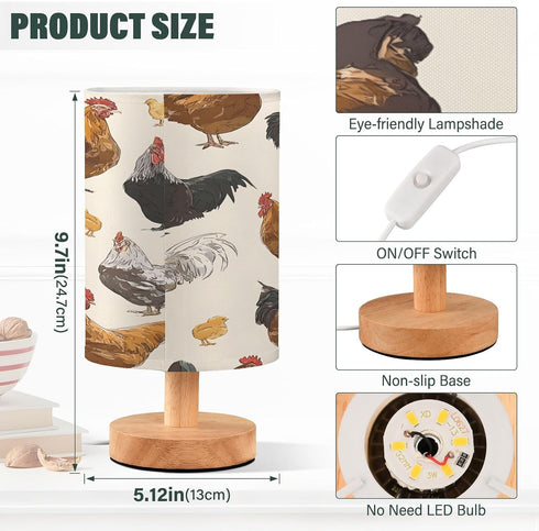 ALAZA Chicken Rooster Chick Hen Bedside Table Lamp with USB Port for Bedroom Nightstand Lamps Night Light Linen Fabric