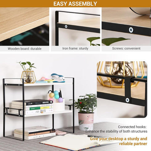 YGYQZ Wood Office Desk Shelf Organizer - Cute Dresser Top Storage Rack for Women, Men, and Kids