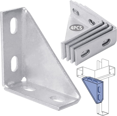 8Pcs 90 Degree Gusseted Fittings, Carbon Steel Q235 4 Hole Right Angle Connector Brackets for 1-5/8" Channel