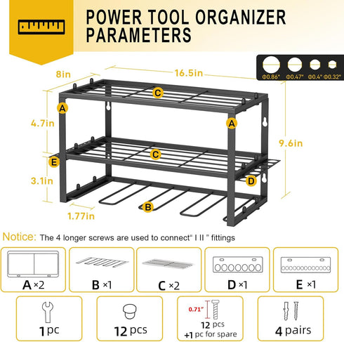 1 Pack 3 4 Spacecare Power Tool Organizer- Power Drill Tool Holder- Heavy Duty Tool Shelf & Layers Tool Rack Cordless