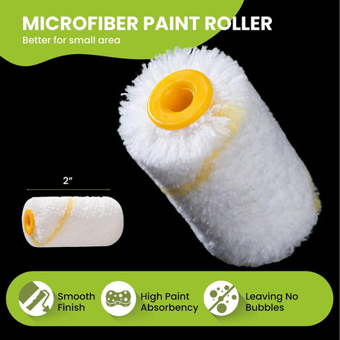 12 Pack, 2 Inch Paint Roller Kit, Mini Paint Rollers, Small Paint Tray Liners, Microfiber Roller Covers & Sponge Brush