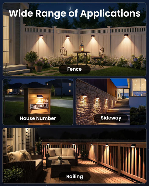 8 Pack, VOLISUN Fence Lights Solar Powered Dusk to Dawn Solar Fence Lights Outdoor Waterproof with Warm White LED Spot
