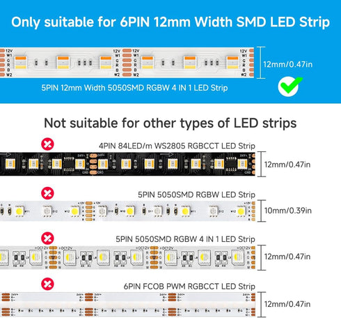 6Pin 12mm 6 60LED/m BTF-LIGHTING SMD LED Connector Kit Pin L Splitter Right Angle Corner,T Shape,Solderless Gapless