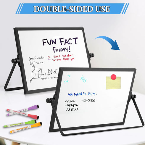 Magnetic Dry Erase White Board, 8" x 12" Double-Sided Desktop Whiteboard with Stand, Portable for Home, Office, School