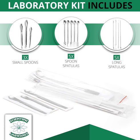 Laboratory Spoon Spatula Set - Long Handled Mixing & Measuring Equipment for Labs, Sampling, Sculpting, Stirring
