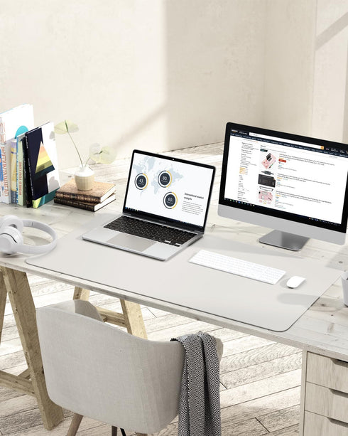 Non-Slip Desk Pad, Waterproof PVC Leather Desk Table Protector, Ultra Thin Large Mouse Pad, Easy Clean Laptop Desk Writing Mat for Office Work/Home/Decor(Apricot Gray, 35.4" x 17") by YSAGi