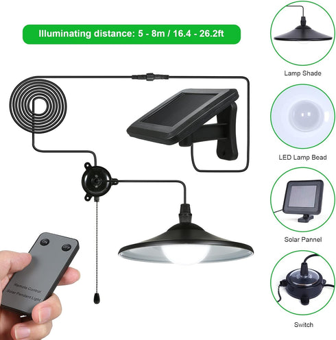 Lixada Solar Pendant Light Outdoor Indoor Hanging Light LED Shed Light Waterproof Pendant Lamp with Remote Control