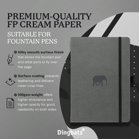 Dingbats - Wildlife Solid Medium Notebook, Grey Elephant, A5 - Hardcover Notebook - PU Leather - Perforated, Cream 100gsm Ink Resistant Paper by Dingbats* Notebooks
