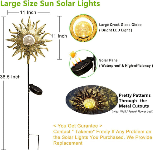 TAKE ME Sun Solar Lights Outdoor Waterproof Metal Garden Stakes for Patio Yard Walkway LawnPatio Mothers Gifts Mom Wife