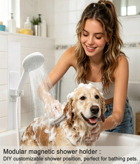 RUOFEI 5-Section Modular Magnetic Handheld Shower Head Holder, Customizable Sliding Rail with Tool-Free Adhesive