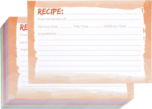 Juvale Double-Sided Recipe Cards, Watercolor Design, 60-Pack for Cooking Organization